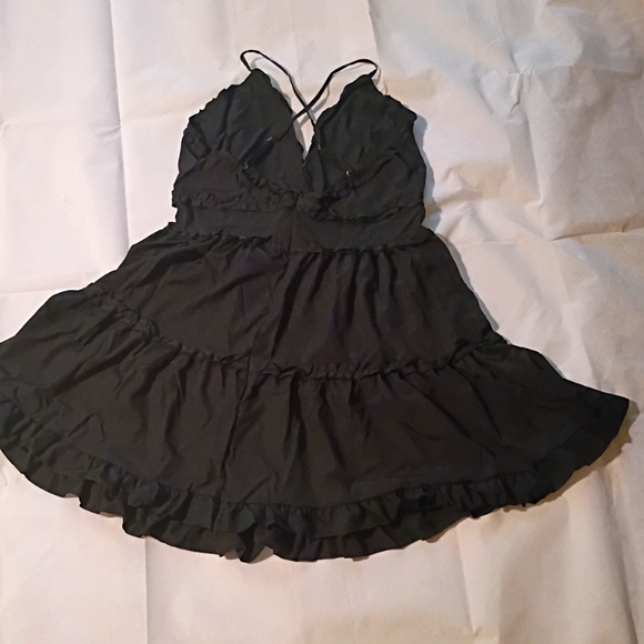 SHEIN Dresses & Skirts - Black Dress with V Neck Ruffled Hem and Spaghetti Straps
